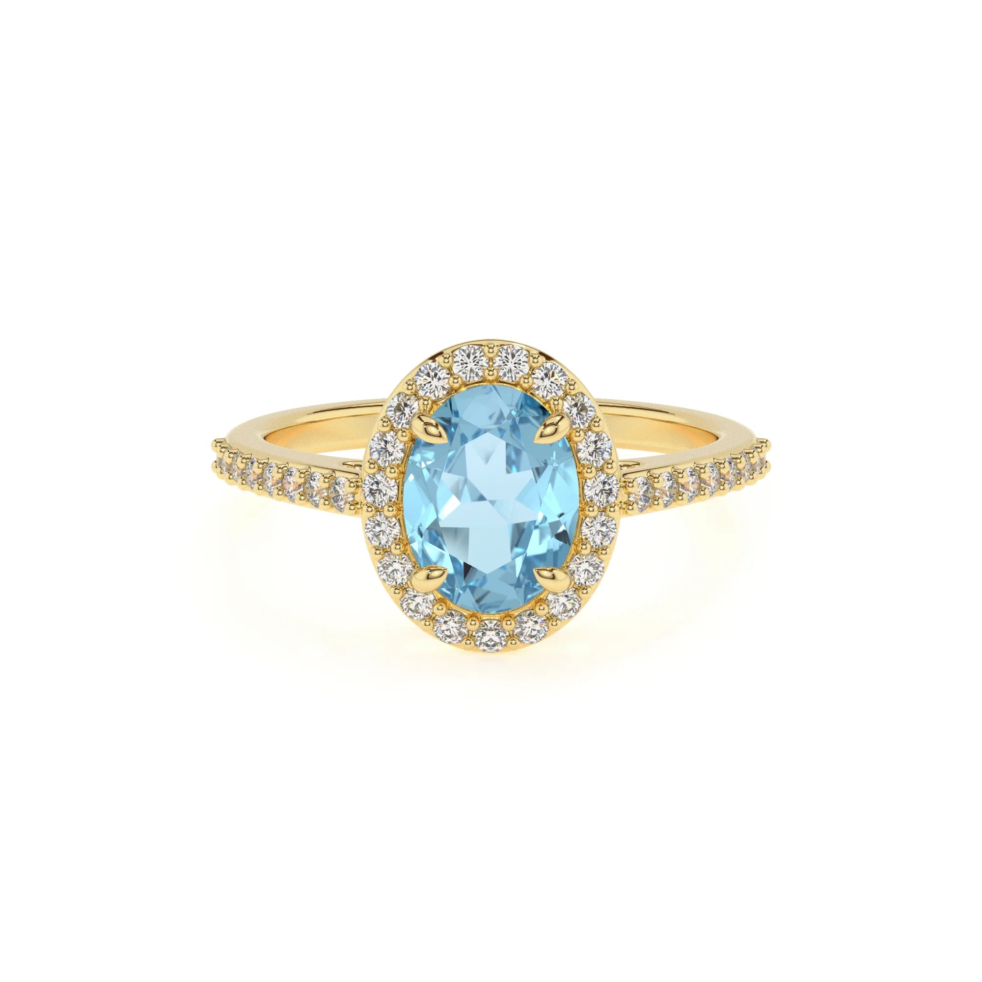 lab grown aquamarine oval solitaire rings in yellow gold 
