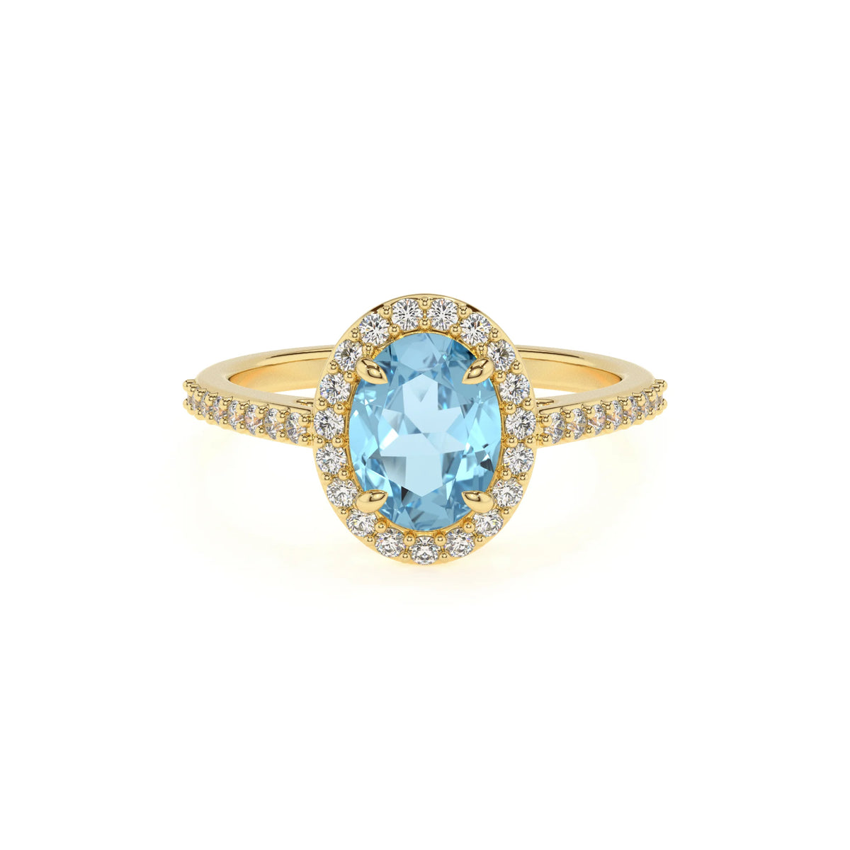 lab grown aquamarine oval solitaire rings in yellow gold 