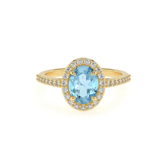 lab grown aquamarine oval solitaire rings in yellow gold 