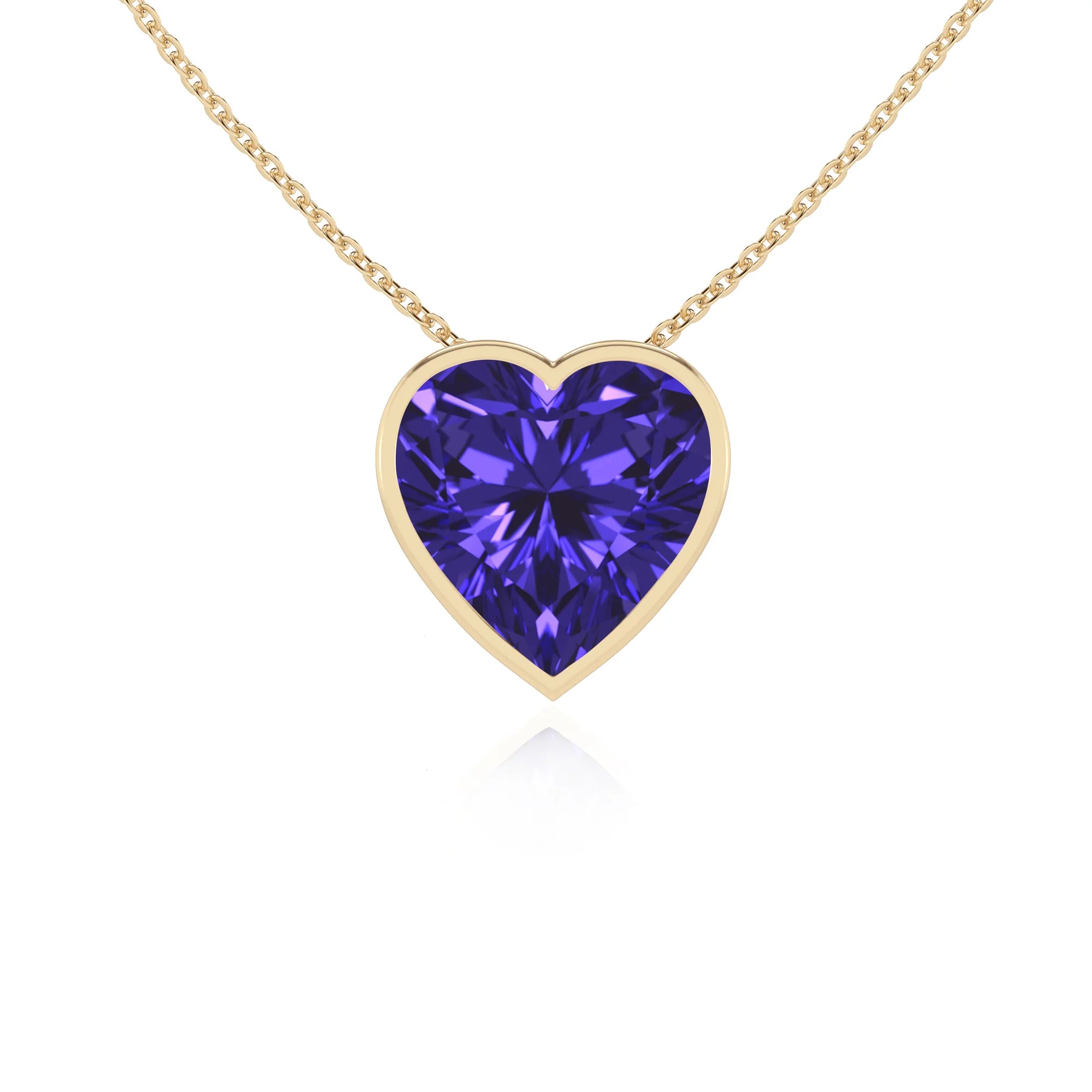 lab grown tanzanite heart solitaire necklaces in yellow gold 