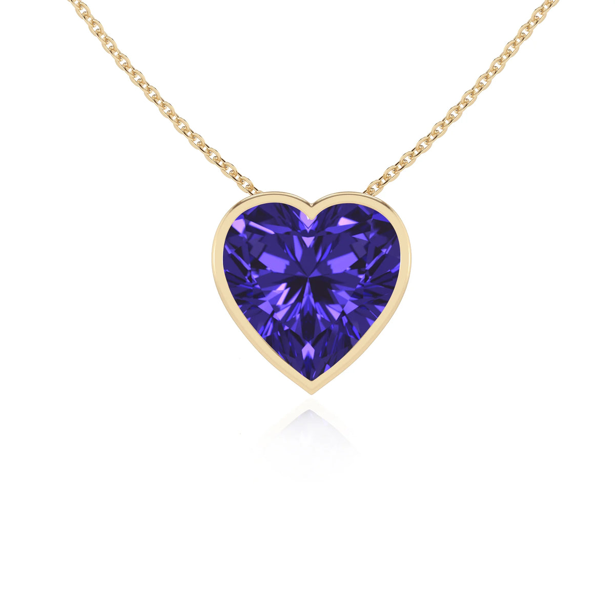 lab grown tanzanite heart solitaire necklaces in yellow gold 