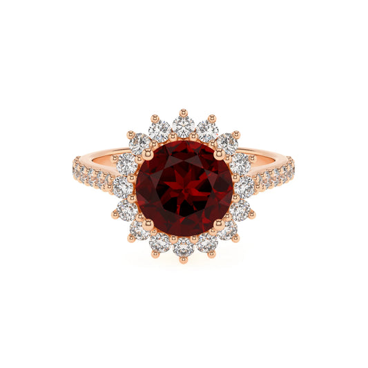 natural garnet round solitaire rings in rose gold 
