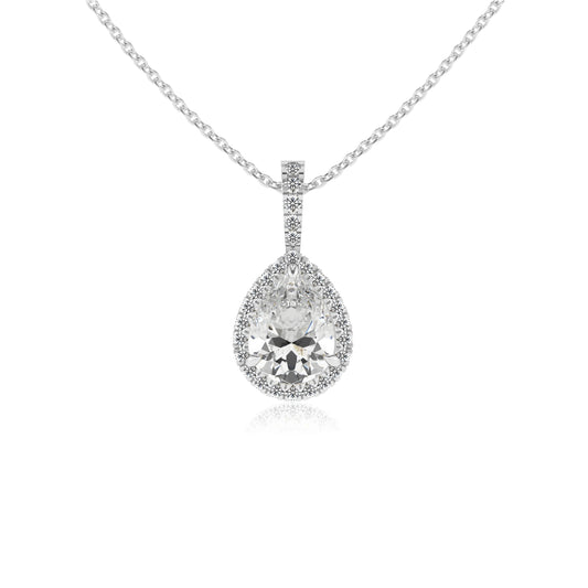 lab grown moissanite pear solitaire necklaces in white gold 