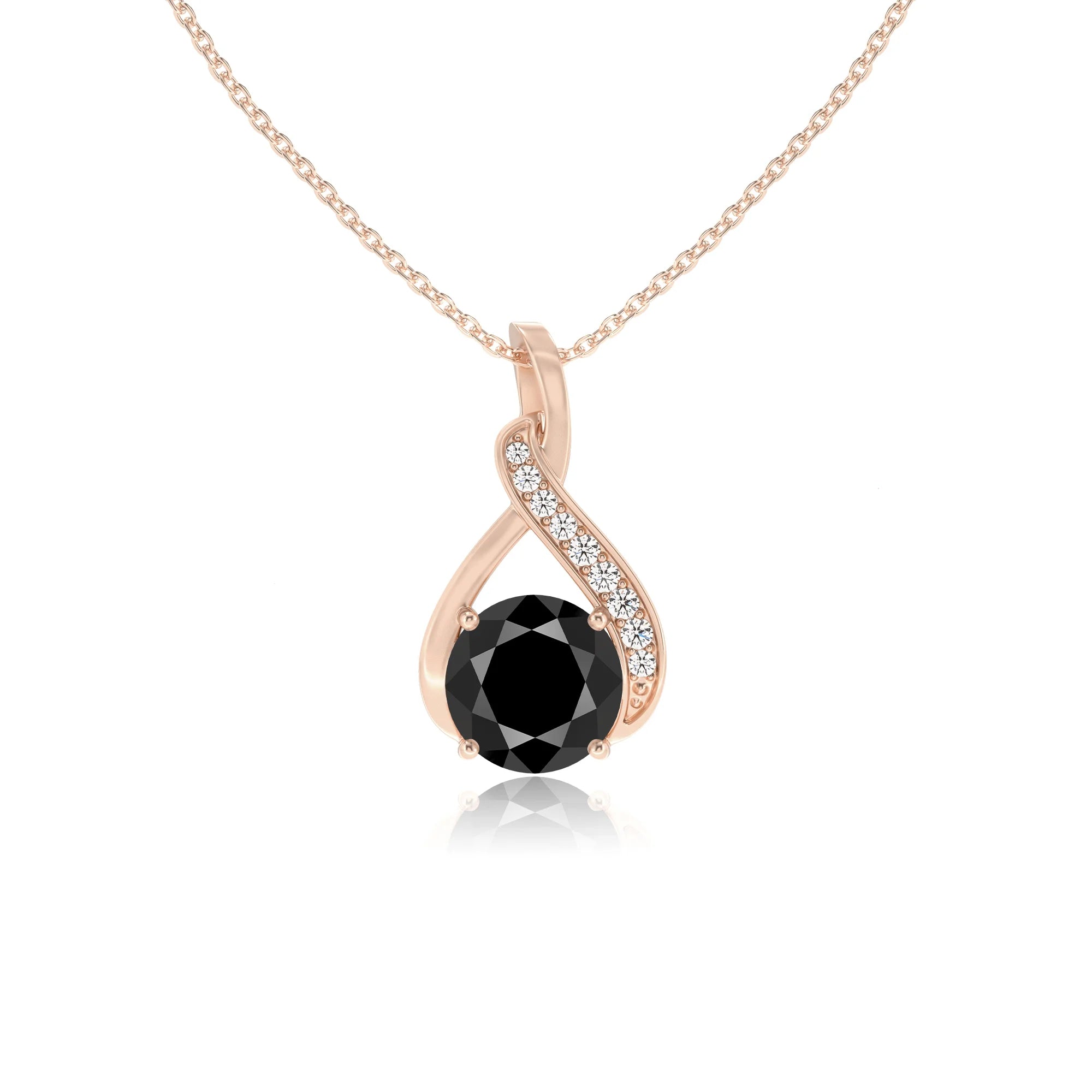 natural black-onyx round solitaire necklaces in rose gold 