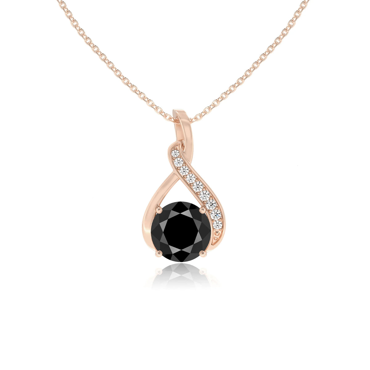 natural black-onyx round solitaire necklaces in rose gold 