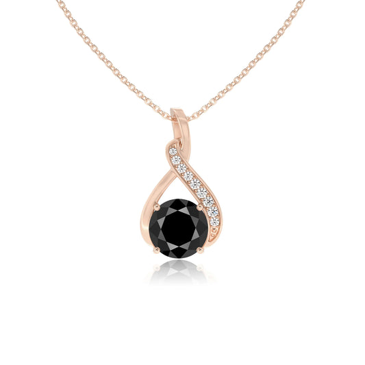 natural black-onyx round solitaire necklaces in rose gold 