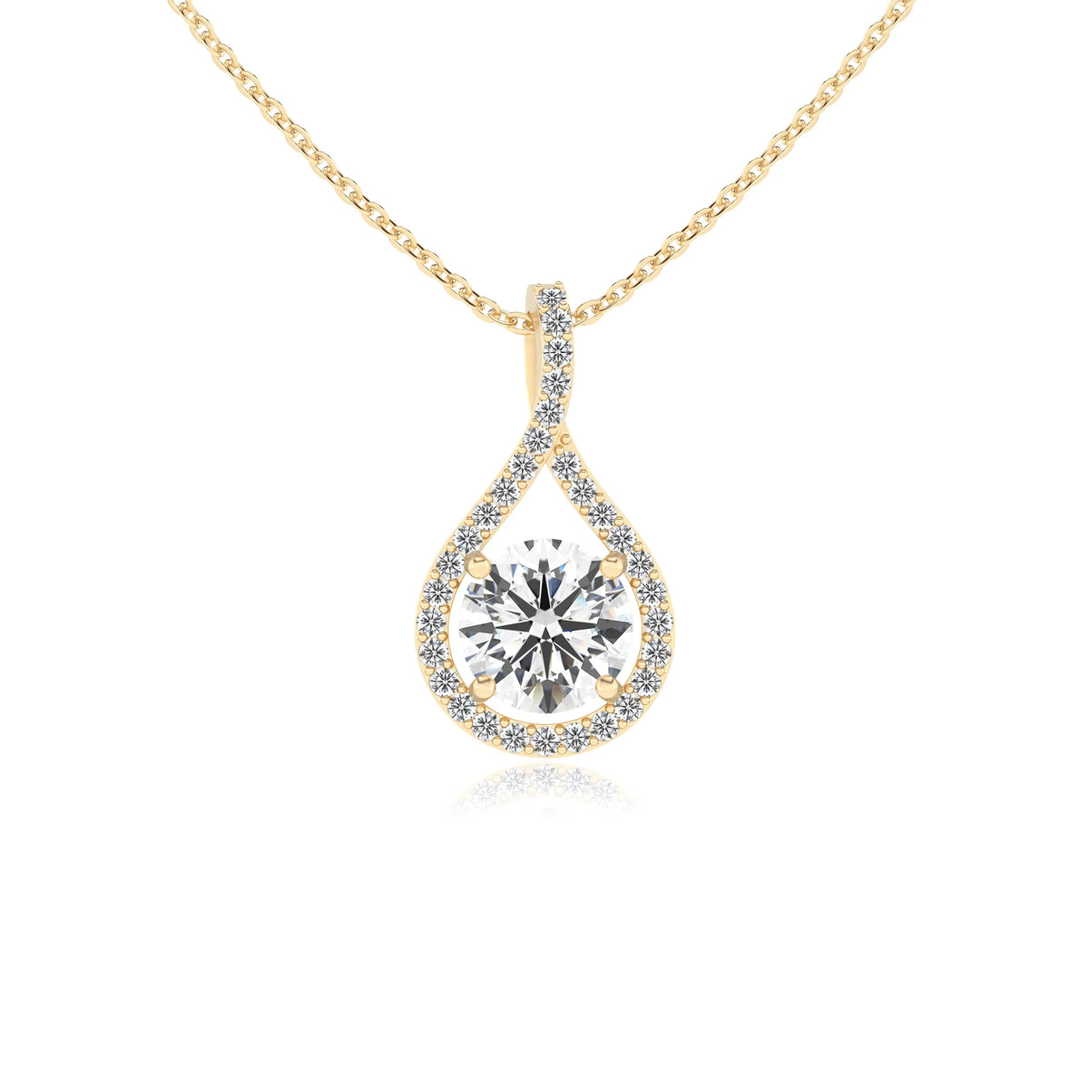 lab grown moissanite round solitaire necklaces in yellow gold 