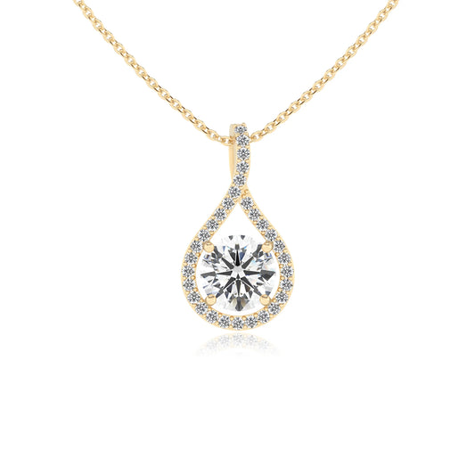 lab grown moissanite round solitaire necklaces in yellow gold 