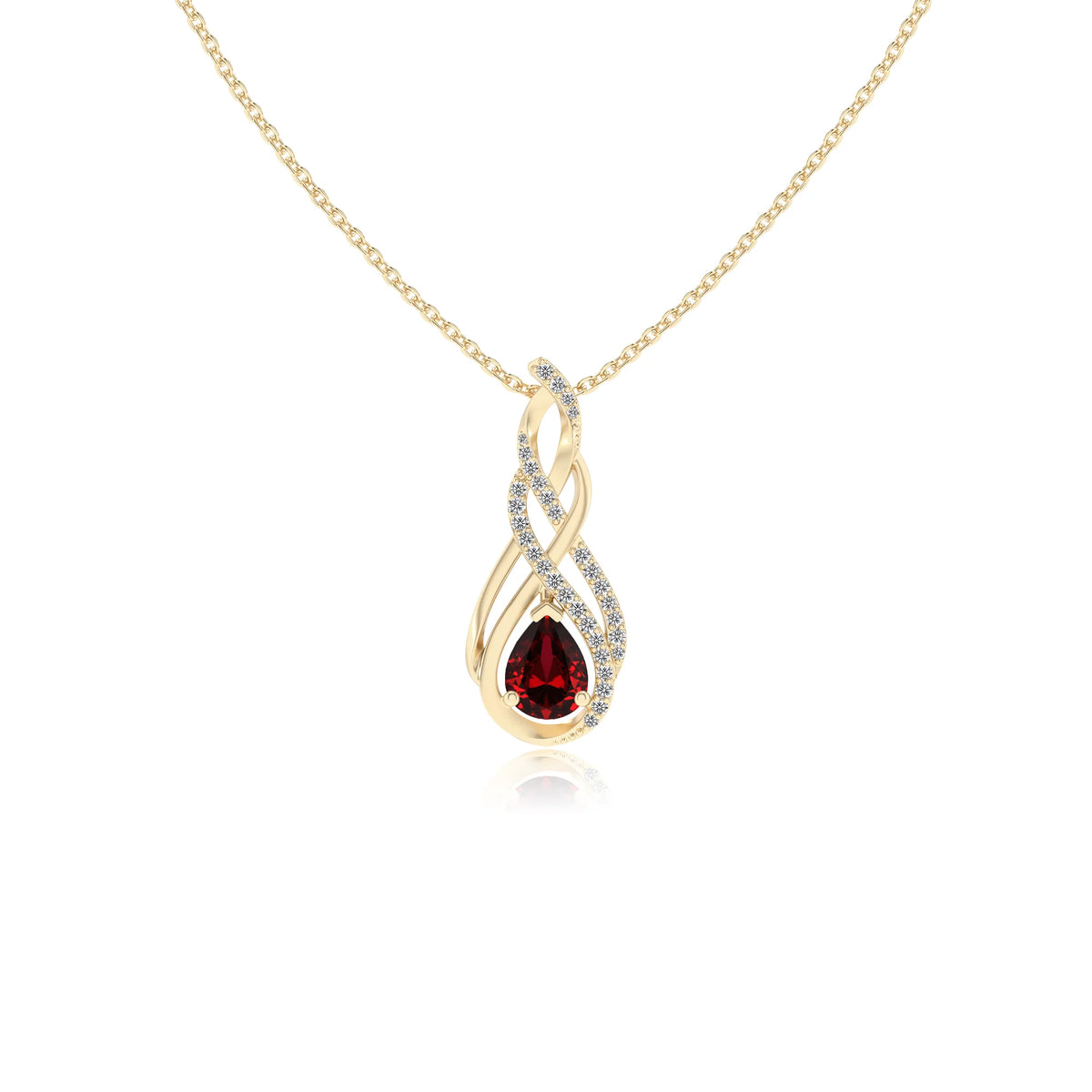 lab grown ruby pear solitaire necklaces in yellow gold 