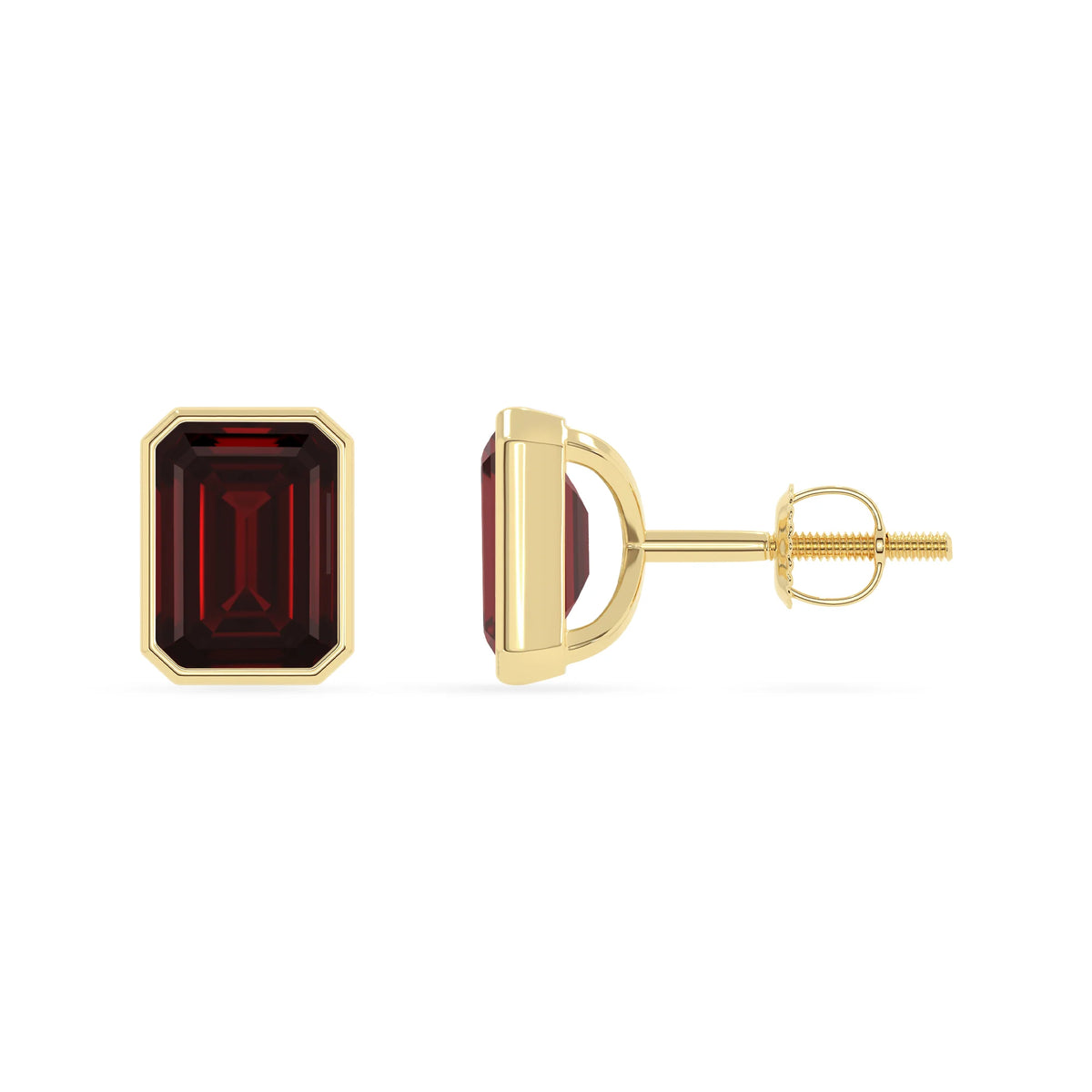 Natural Garnet Emerald-Cut Solitaire Stud Earrings