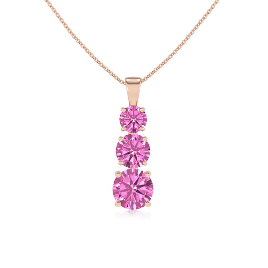 lab grown pink-sapphire round bar v-bale necklaces in rose gold 