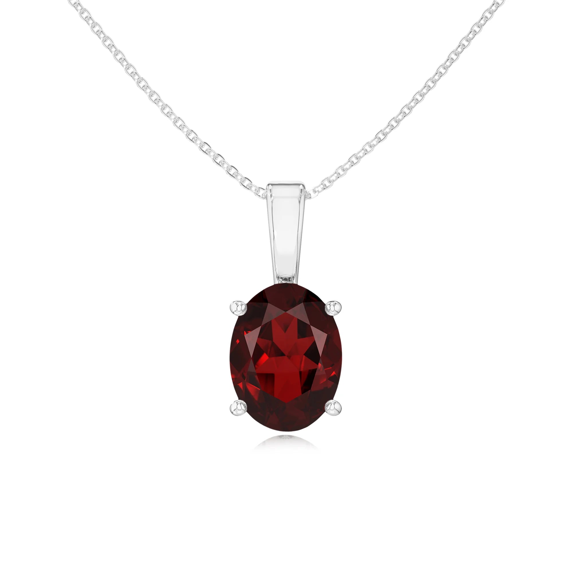 natural garnet oval solitaire necklaces in white gold 