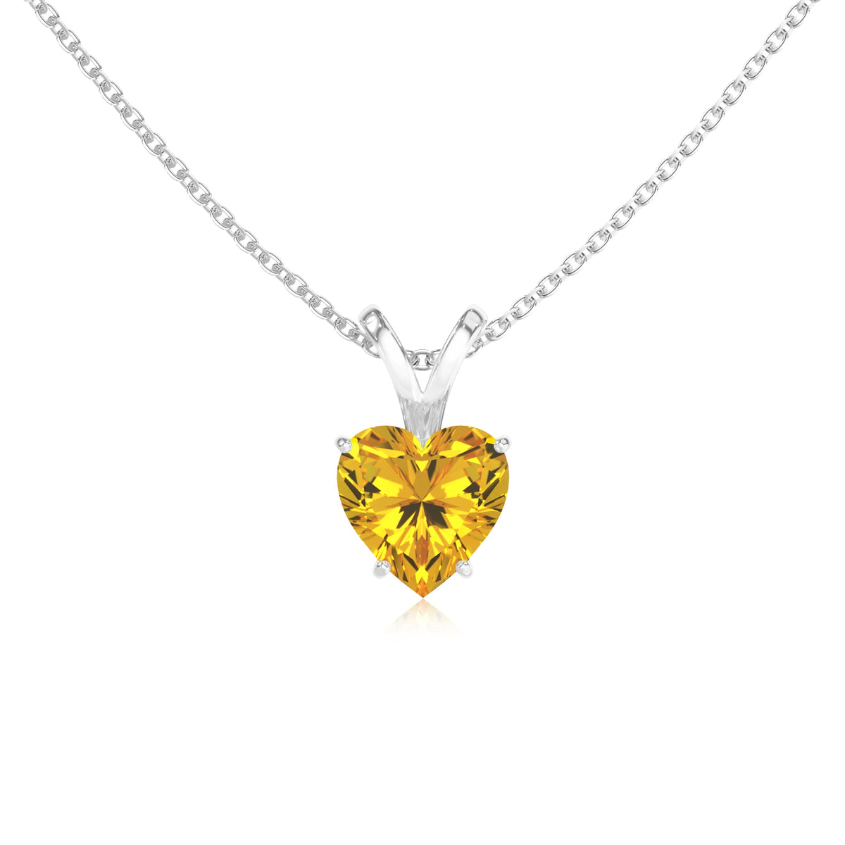 lab grown yellow-sapphire heart solitaire v-bale necklaces in sterling silver 