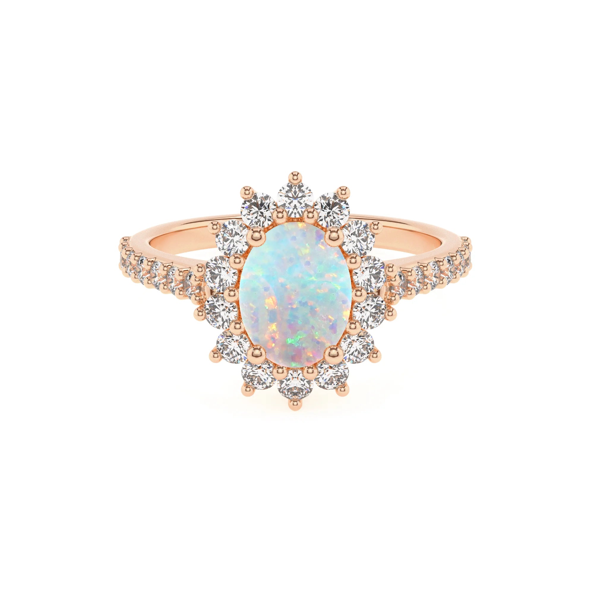 lab grown opal oval solitaire rings in rose gold 