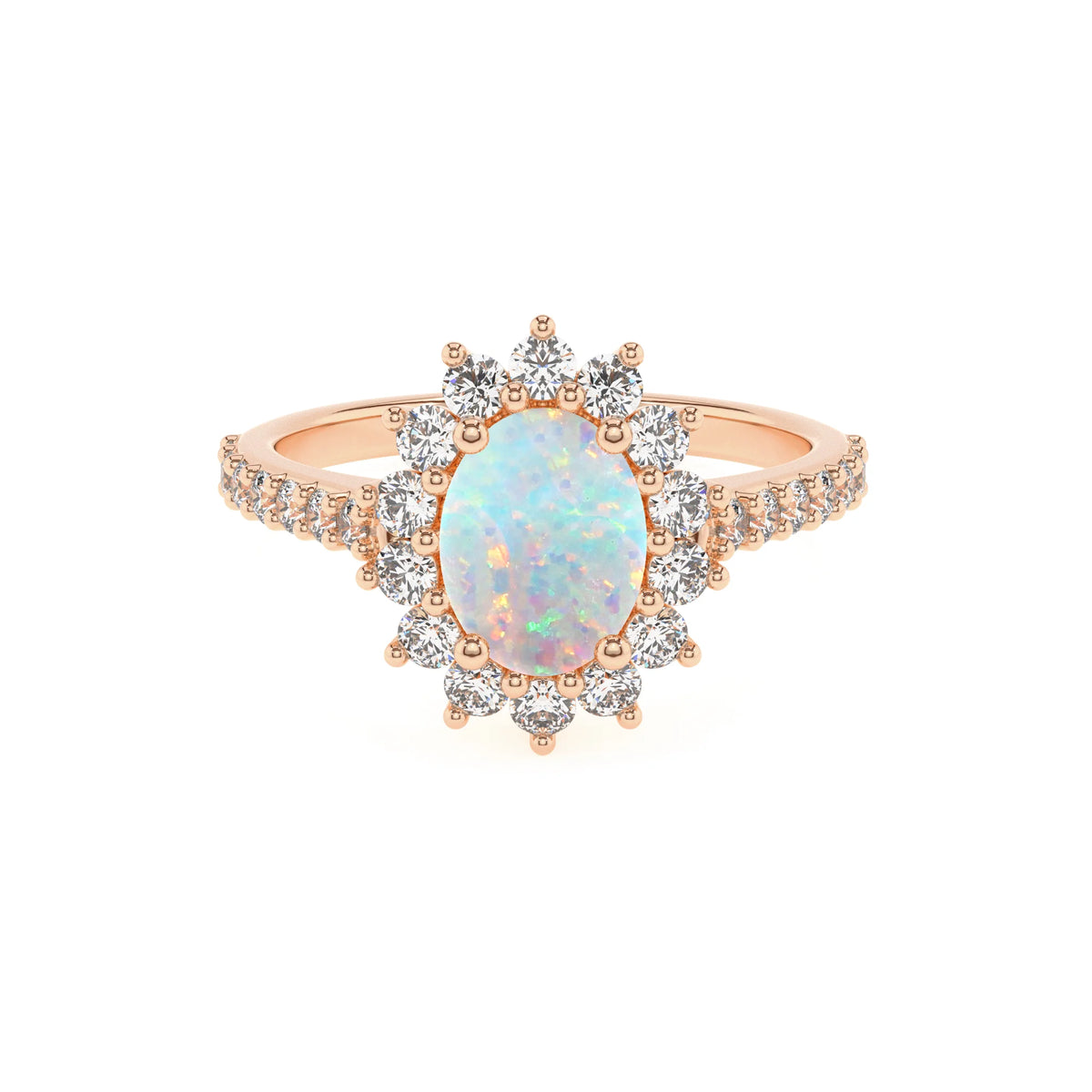 lab grown opal oval solitaire rings in rose gold 