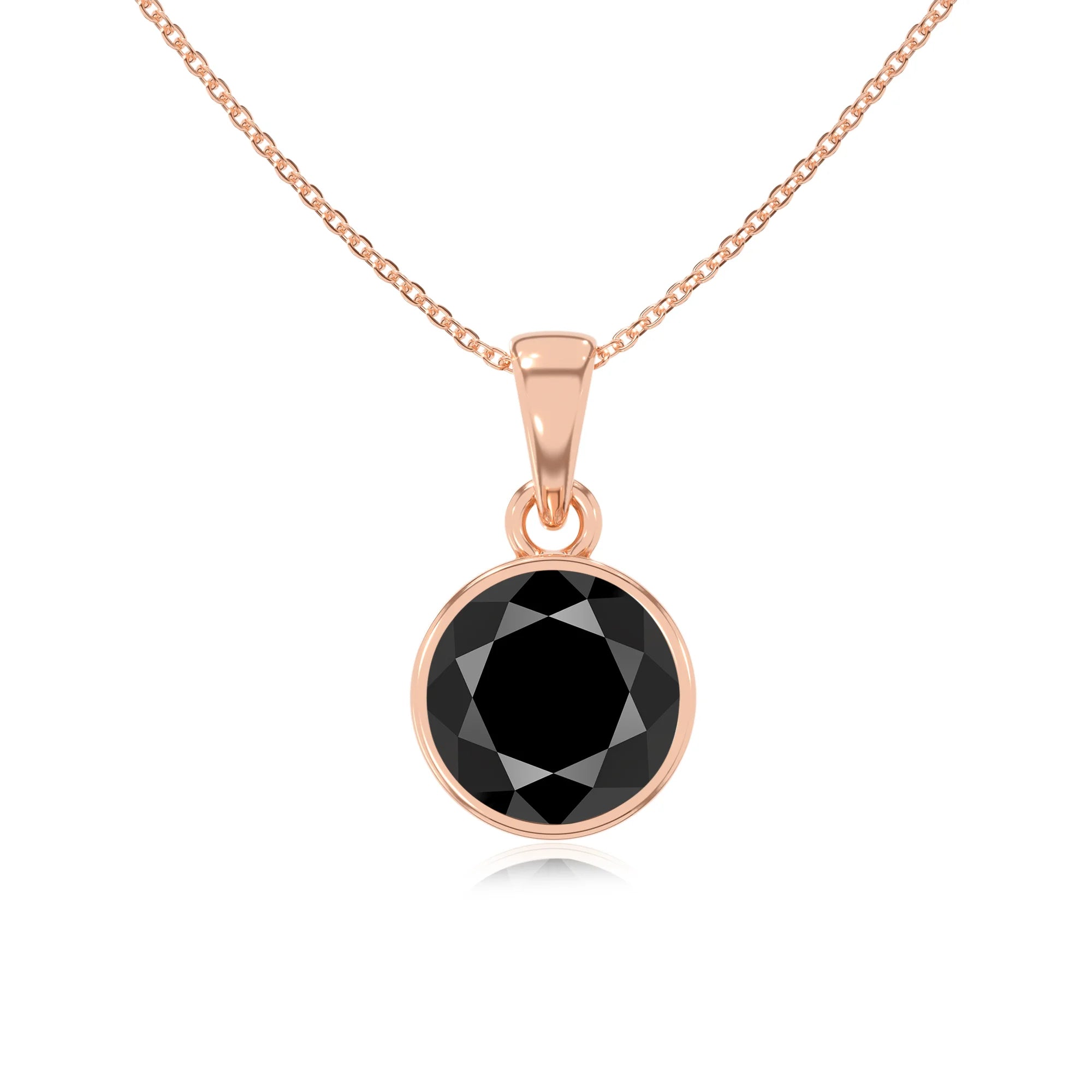 natural black-onyx round solitaire necklaces in rose gold 