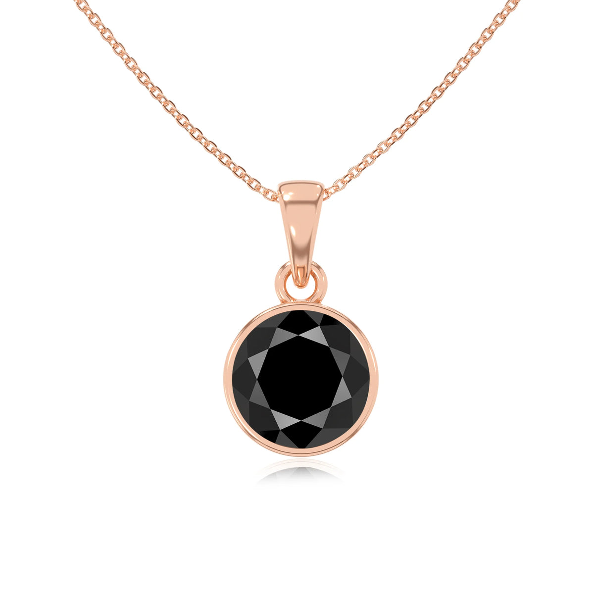 natural black-onyx round solitaire necklaces in rose gold 