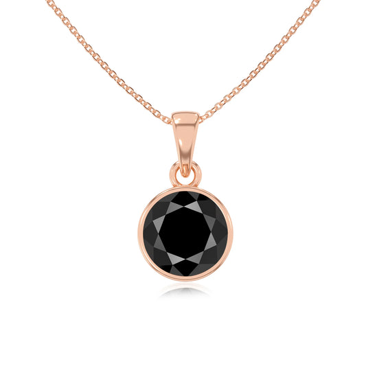 natural black-onyx round solitaire necklaces in rose gold 