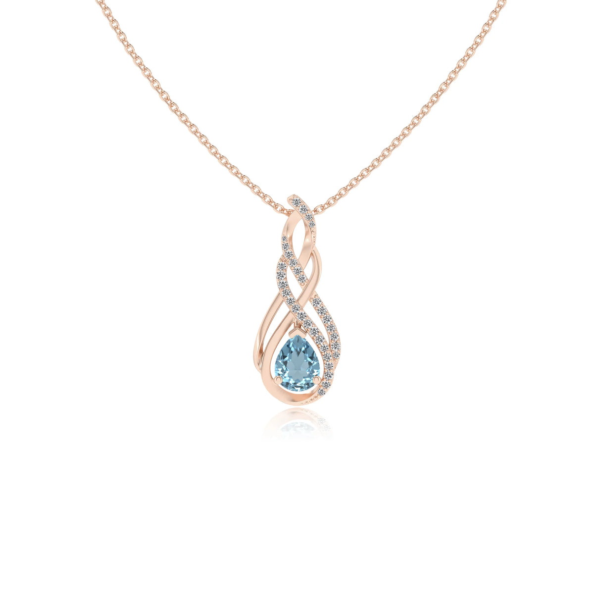 lab grown aquamarine pear solitaire necklaces in rose gold 