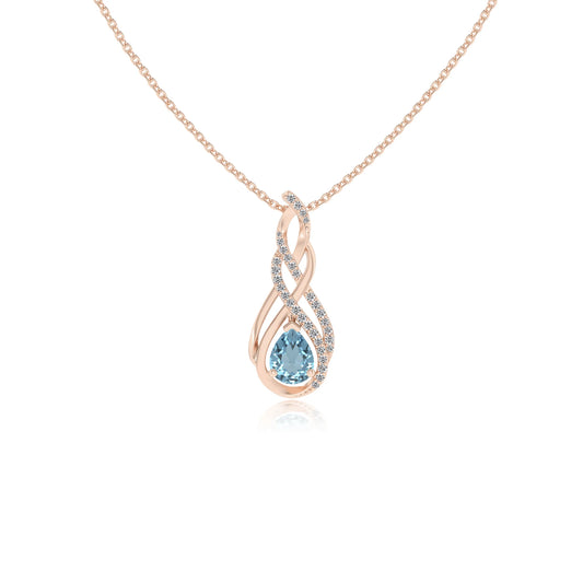 lab grown aquamarine pear solitaire necklaces in rose gold 