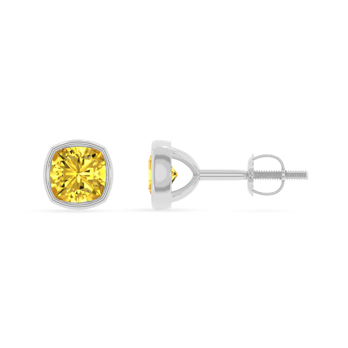 lab grown yellow sapphire cushion stud earrings in sterling silver 