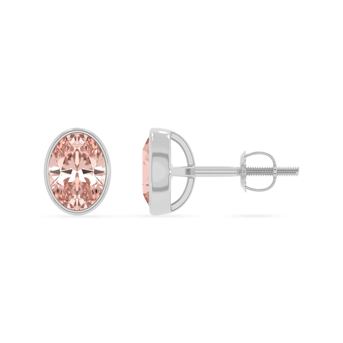 lab grown morganite oval stud earrings in white gold 