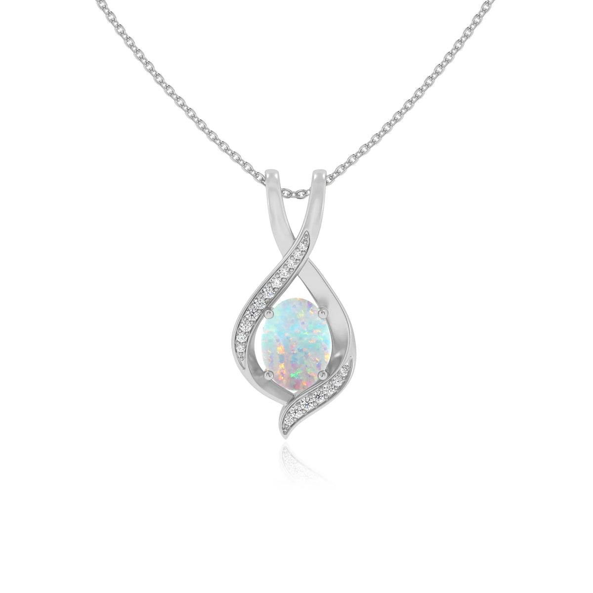 lab grown opal oval solitaire necklaces in platinum 