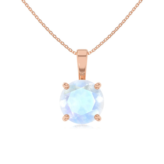 natural rainbow-moonstone round solitaire necklaces in rose gold 