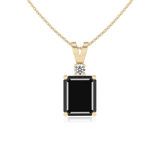 natural black-onyx emerald cut solitaire v-bale necklaces in yellow gold 