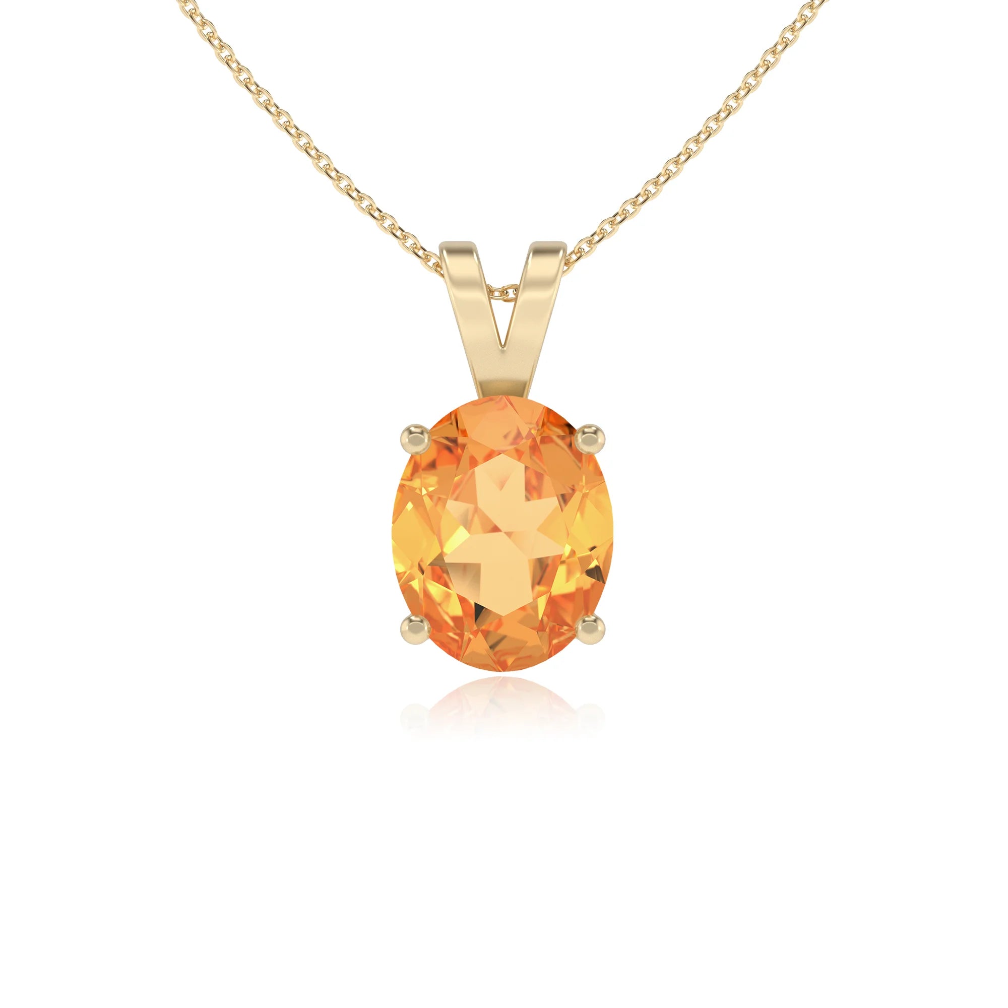 lab grown citrine oval solitaire v-bale necklaces in yellow gold 