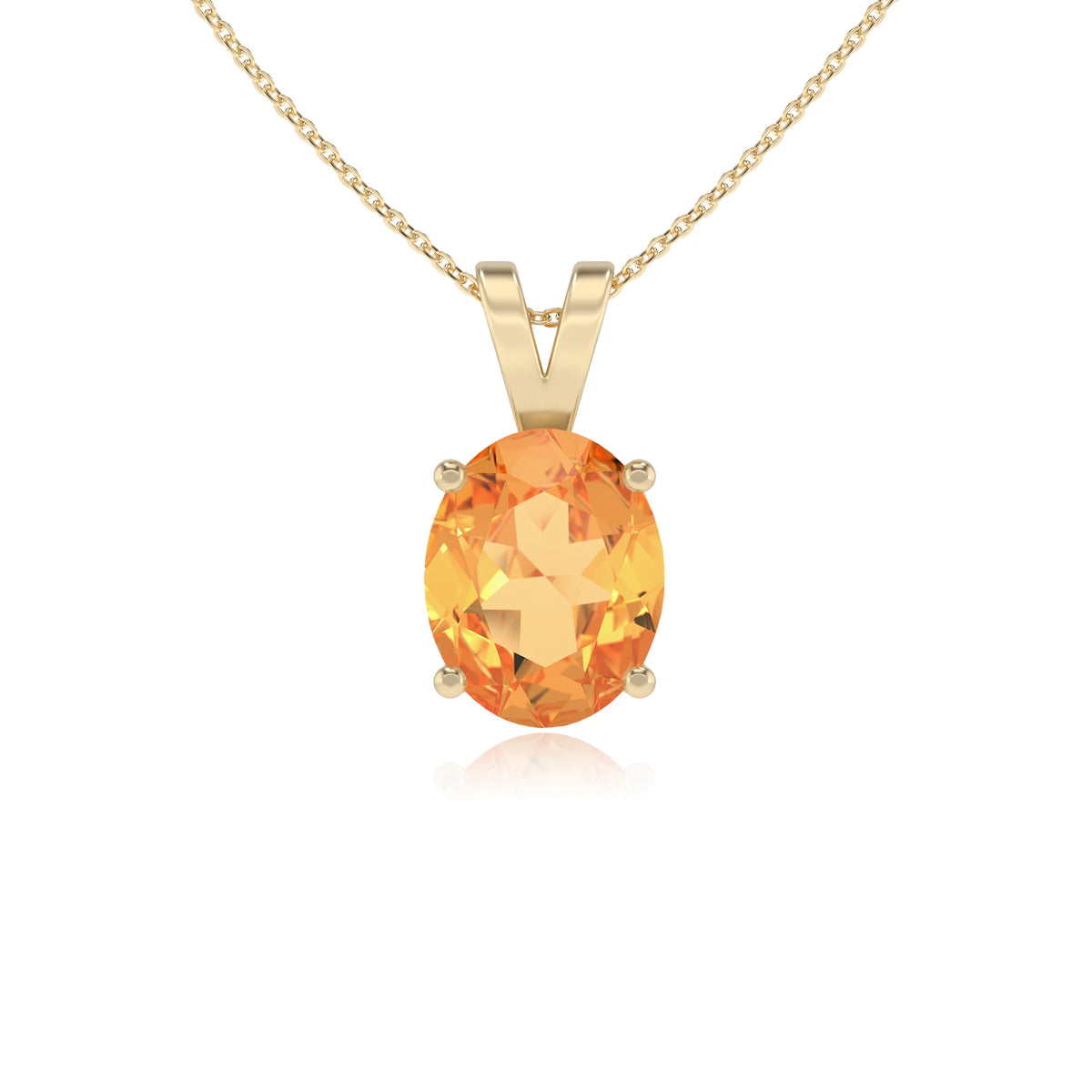 lab grown citrine oval solitaire v-bale necklaces in yellow gold 
