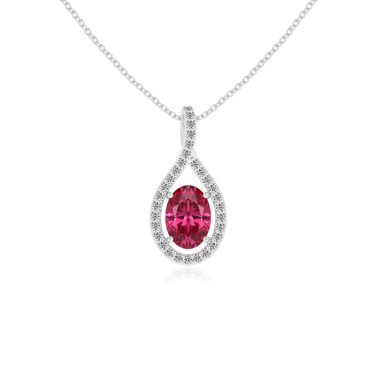 lab grown pink-tourmaline oval solitaire necklaces in platinum 