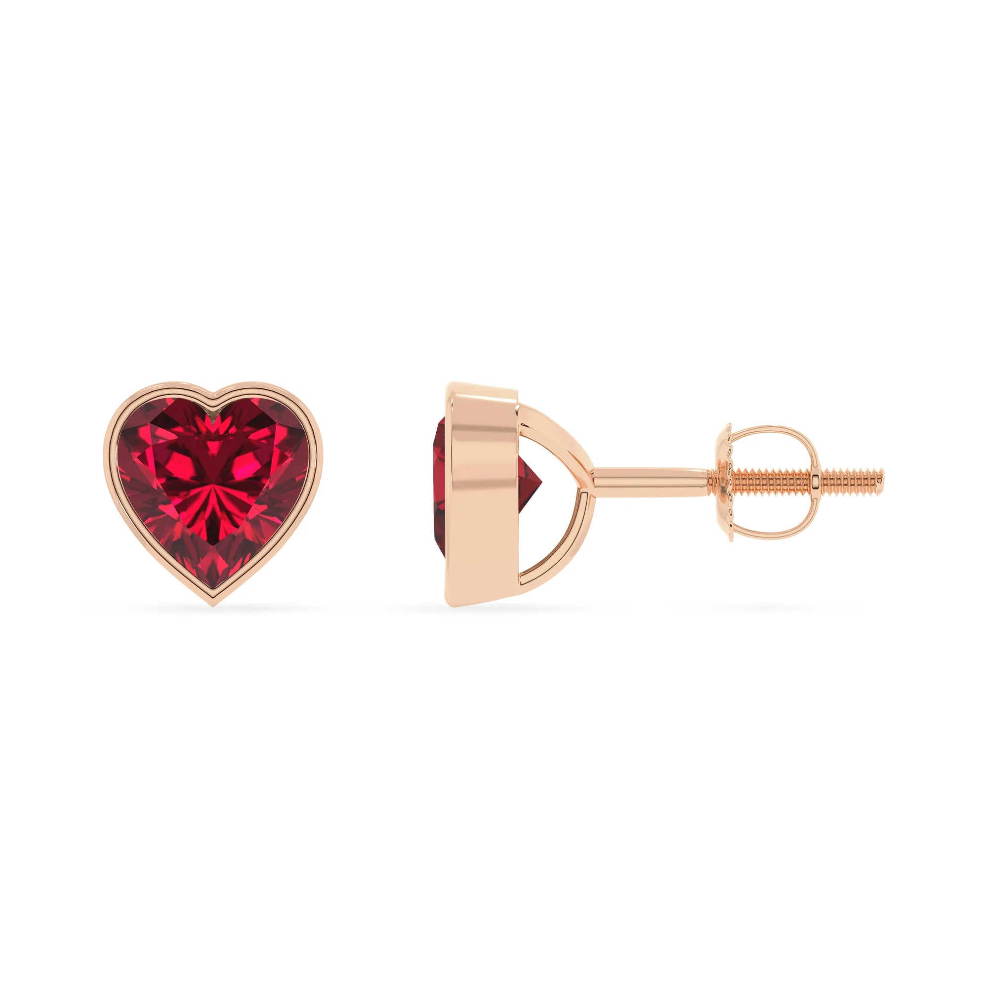lab grown ruby emerald cut stud earrings in rose gold 