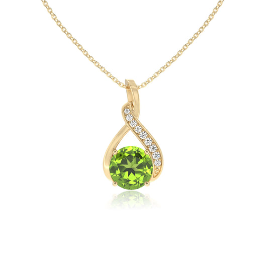 natural peridot round solitaire necklaces in yellow gold 