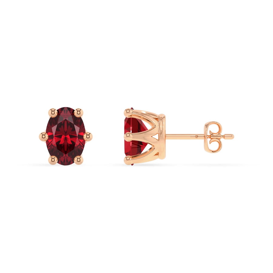 lab grown ruby oval stud earrings in rose gold 