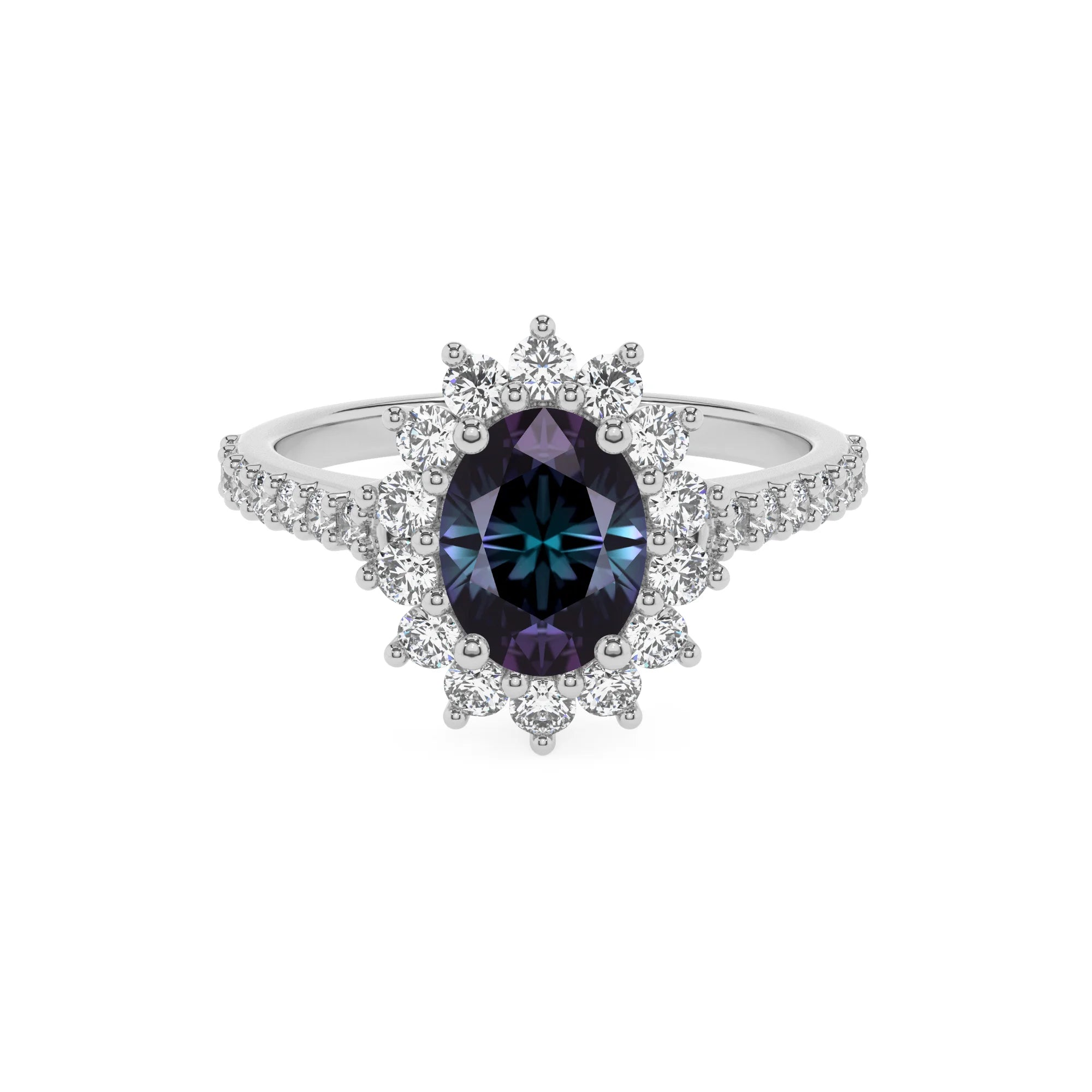 lab grown alexandrite oval solitaire rings in white gold 
