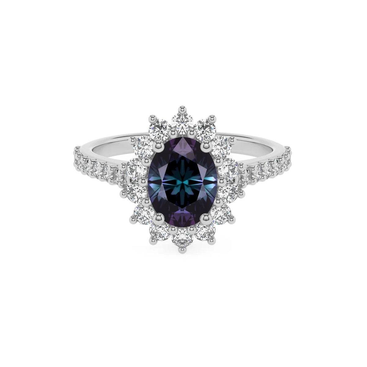 lab grown alexandrite oval solitaire rings in white gold 