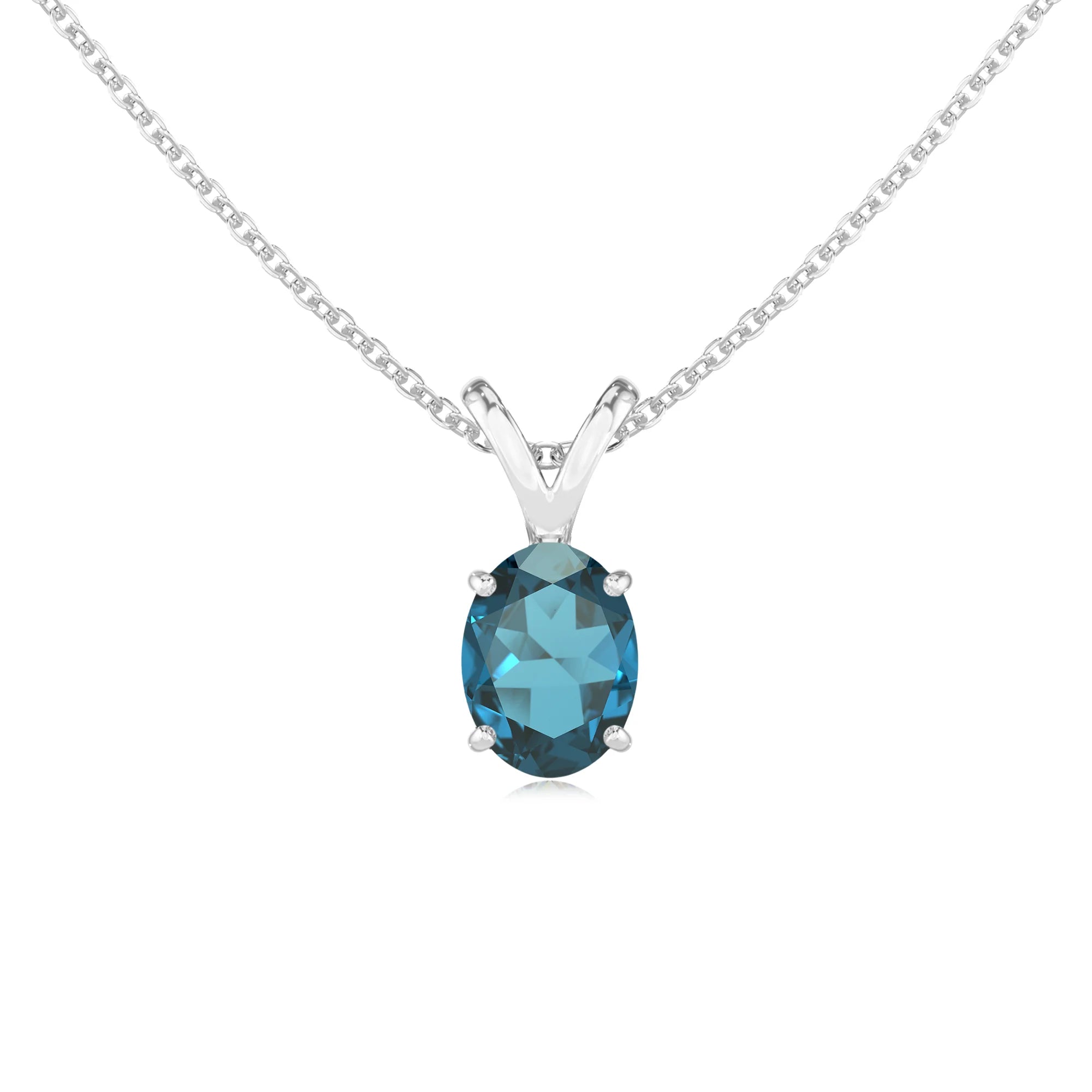 natural london-blue-topaz oval solitaire v-bale necklaces in sterling silver 