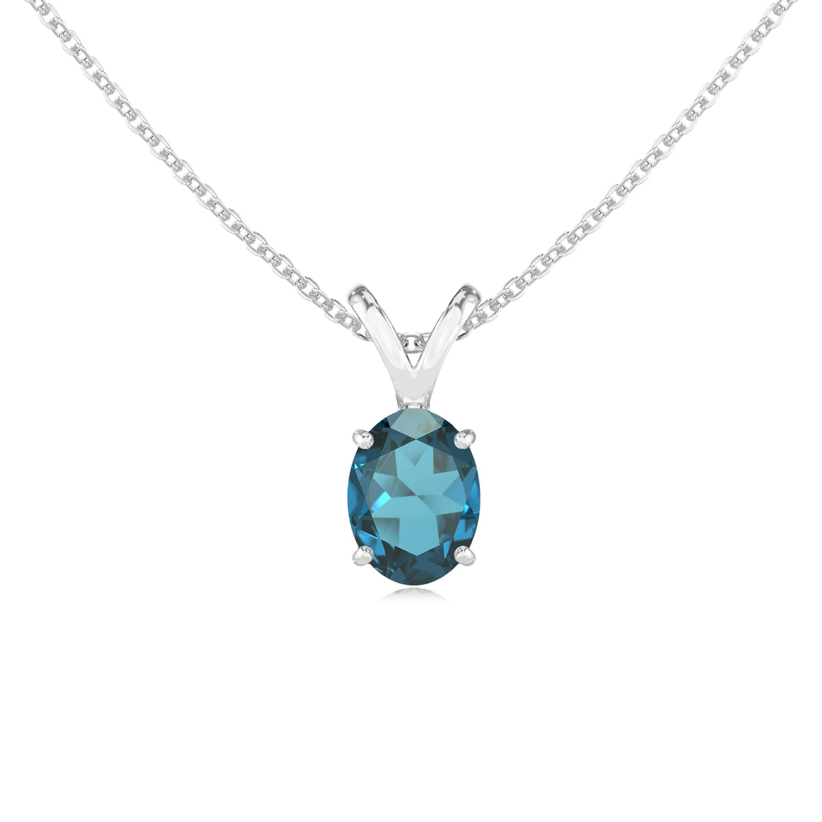 natural london-blue-topaz oval solitaire v-bale necklaces in sterling silver 