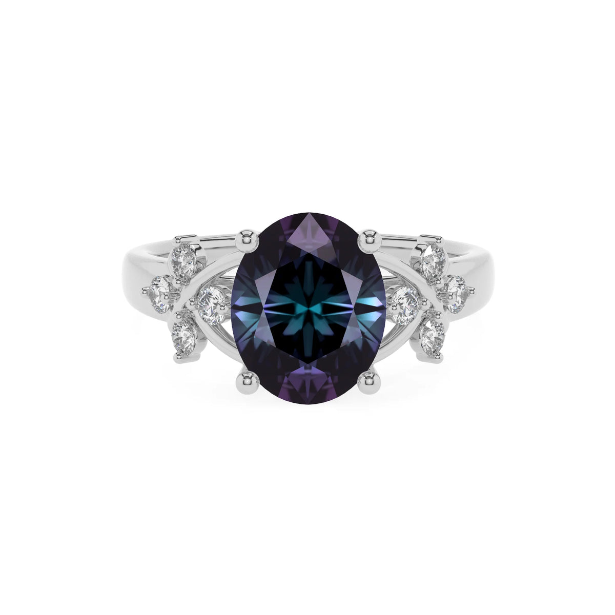 lab grown alexandrite oval solitaire rings in sterling silver 