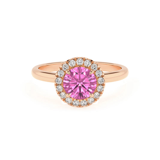 lab grown pink-sapphire round solitaire rings in rose gold 
