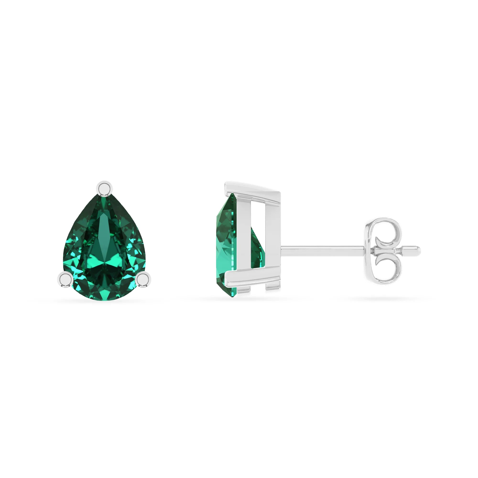 lab grown emerald pear stud earrings in sterling silver 