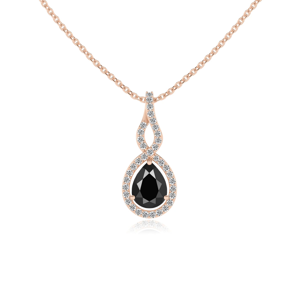 natural black-onyx pear necklaces in rose gold 