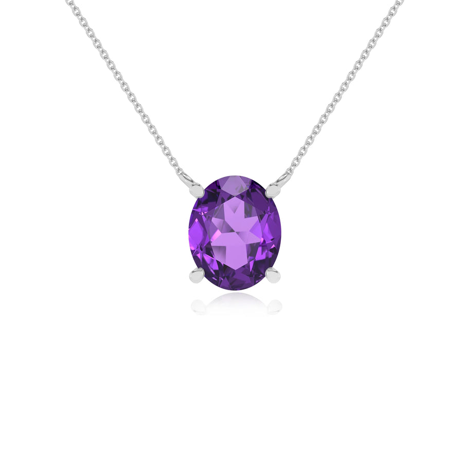 lab grown amethyst oval solitaire necklaces in platinum 