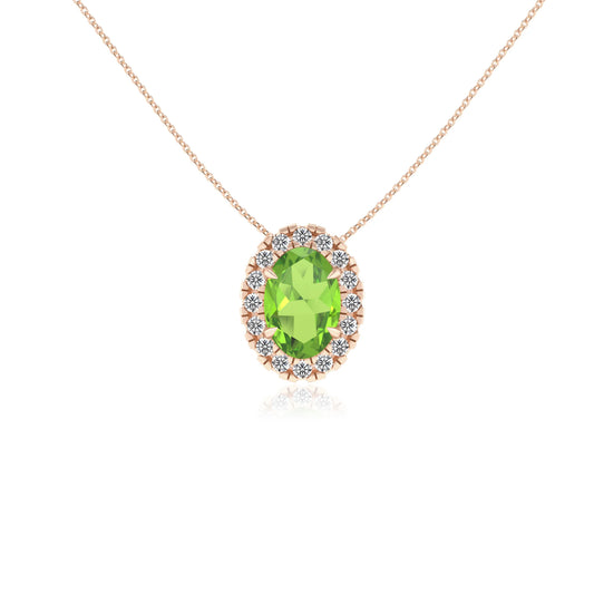 natural peridot oval solitaire necklaces in rose gold 