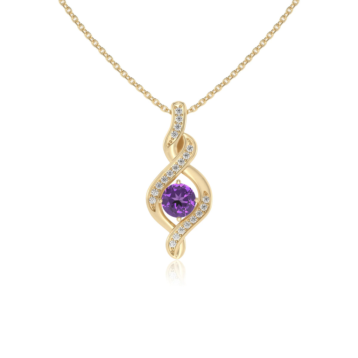 lab grown amethyst round solitaire necklaces in yellow gold 