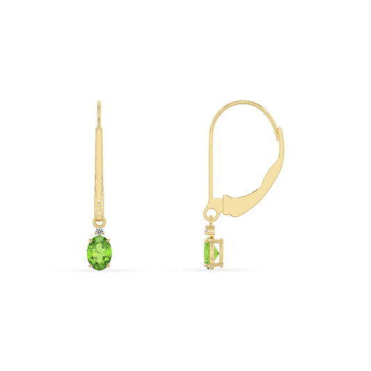 natural peridot oval drop earrings in yellow gold 
