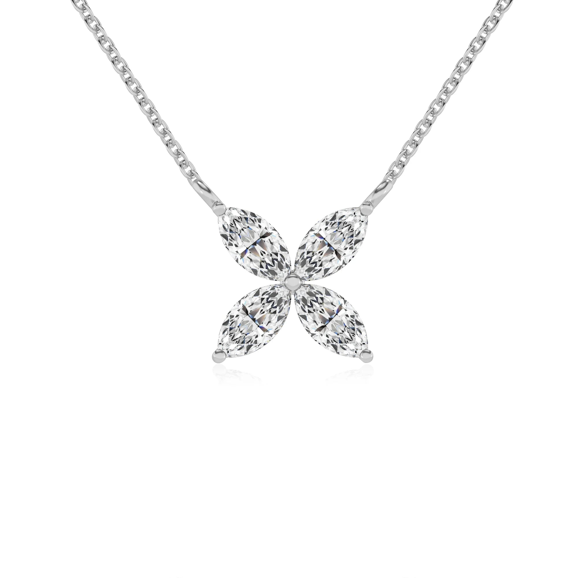 lab grown moissanite marquise infinity necklaces in white gold 