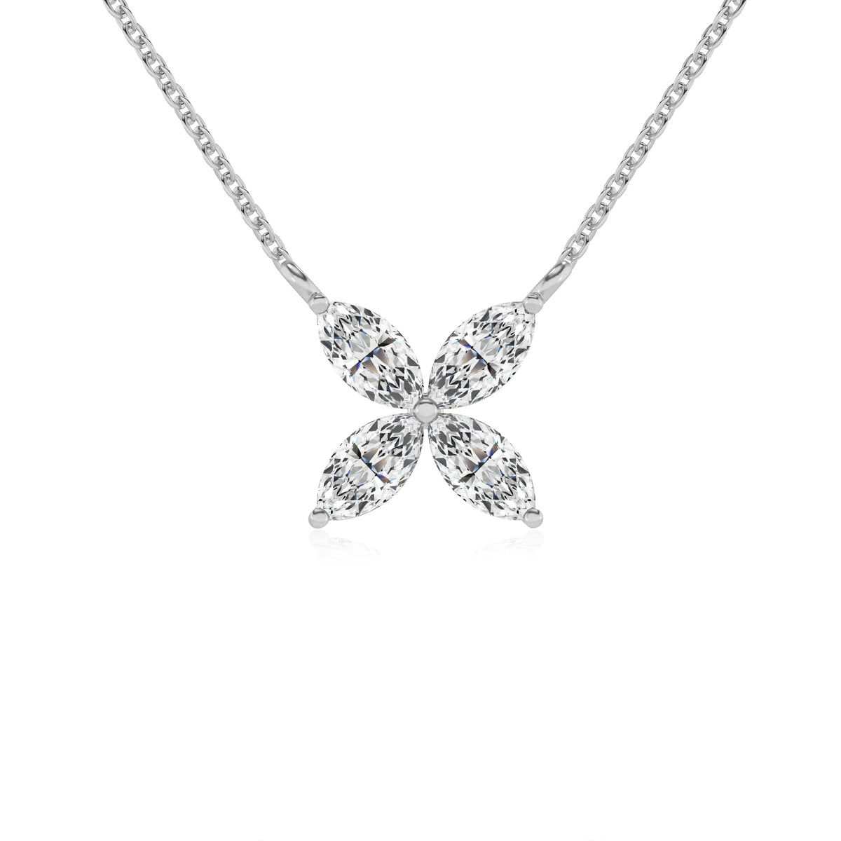 lab grown moissanite marquise infinity necklaces in white gold 