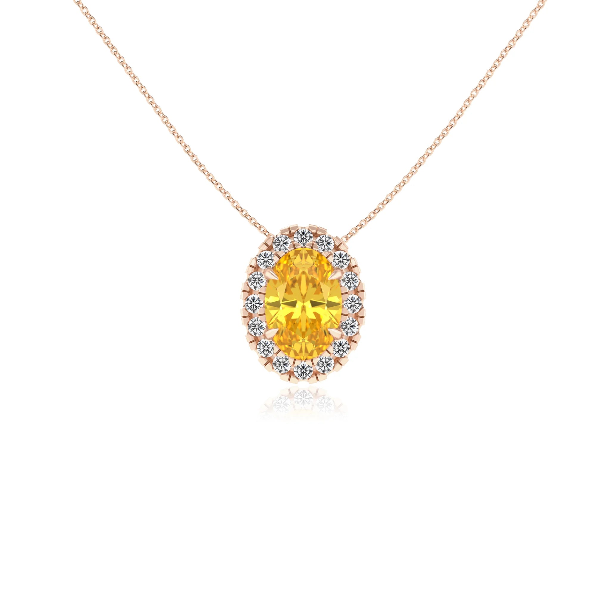 lab grown yellow sapphire oval solitaire necklaces in rose gold 